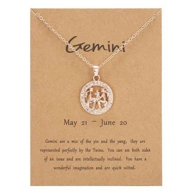 Women 12 Constellation Rose Gold Animal Necklace