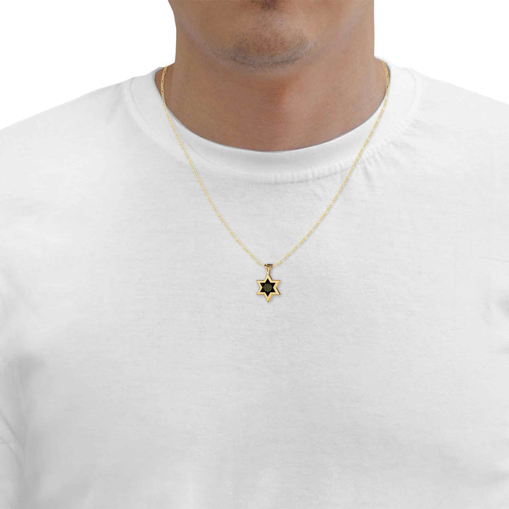 Men's Kabballah Necklace 72 Names Pendant 24k Gold Inscribed on Onyx Stone