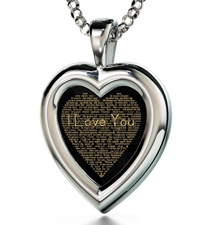 925 Silver Heart Jewelry Set I Love You Necklace in 120 Languages and Crystal Earrings