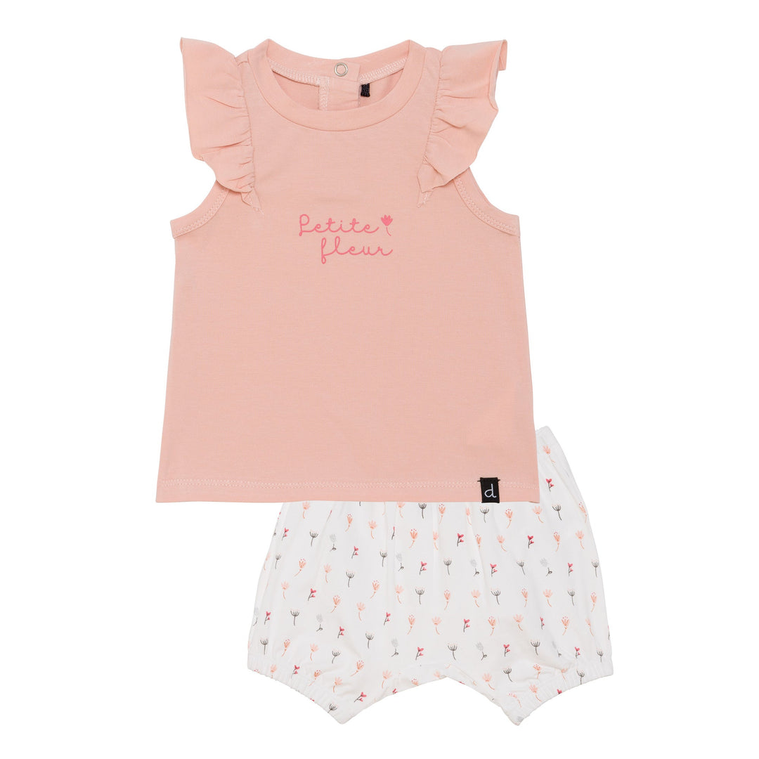 Organic Cotton Top and Bloomer Set Pink and White
