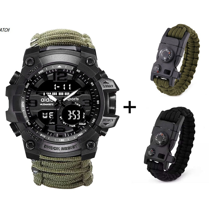 LED Military Watch With Compass 30M Waterproof Men's Sports Watch