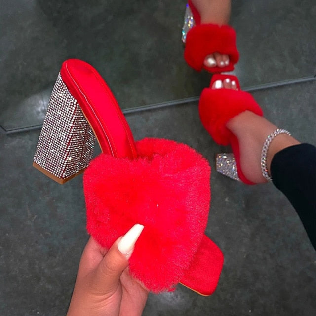 Women's Banquet Fashion Slippers High-heeled Rhinestone Sandals