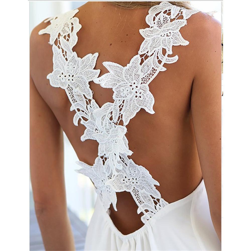Women Embroidered Backless Lace Chiffon V-Neck Dress