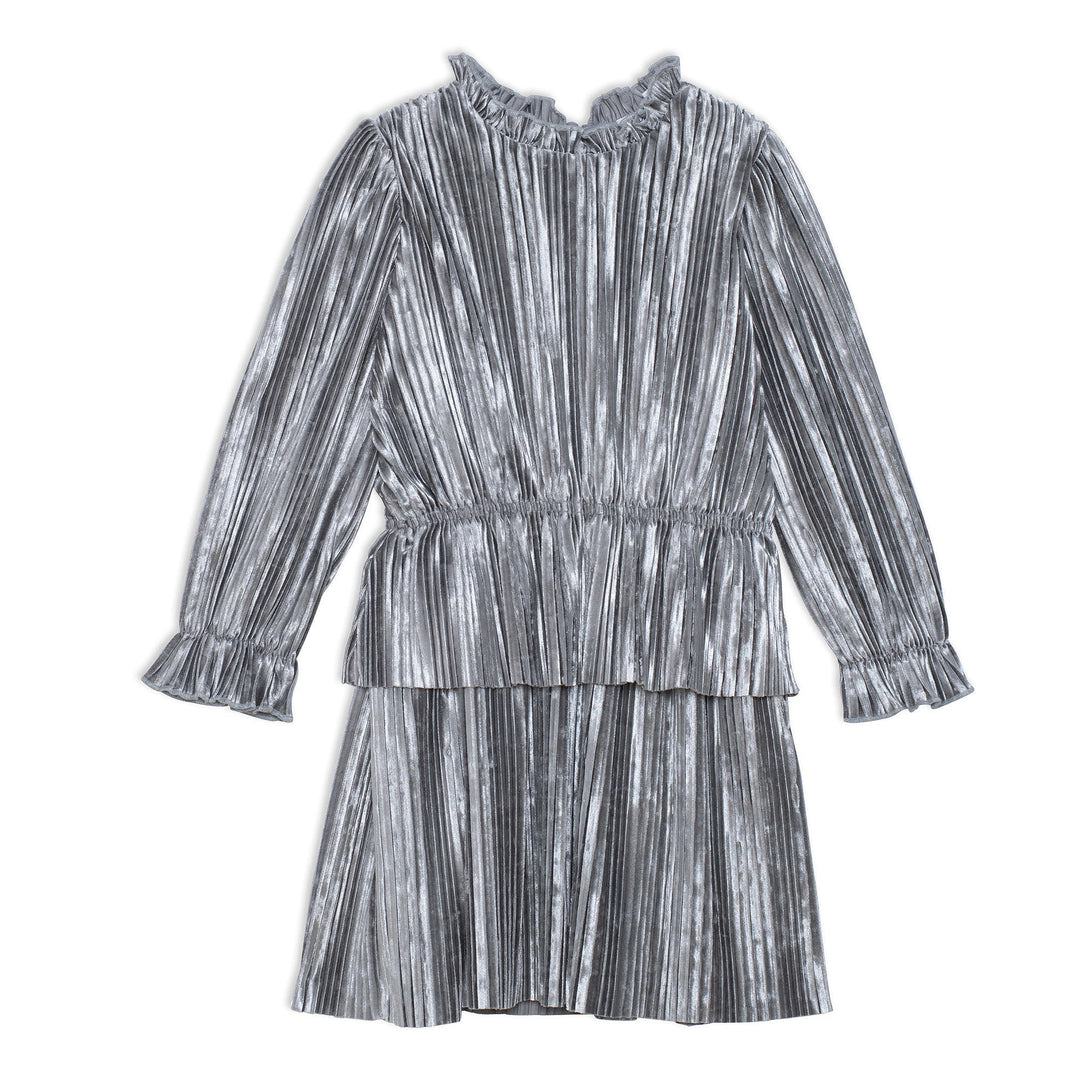 Long Sleeve Crinkle Dress Silver Grey