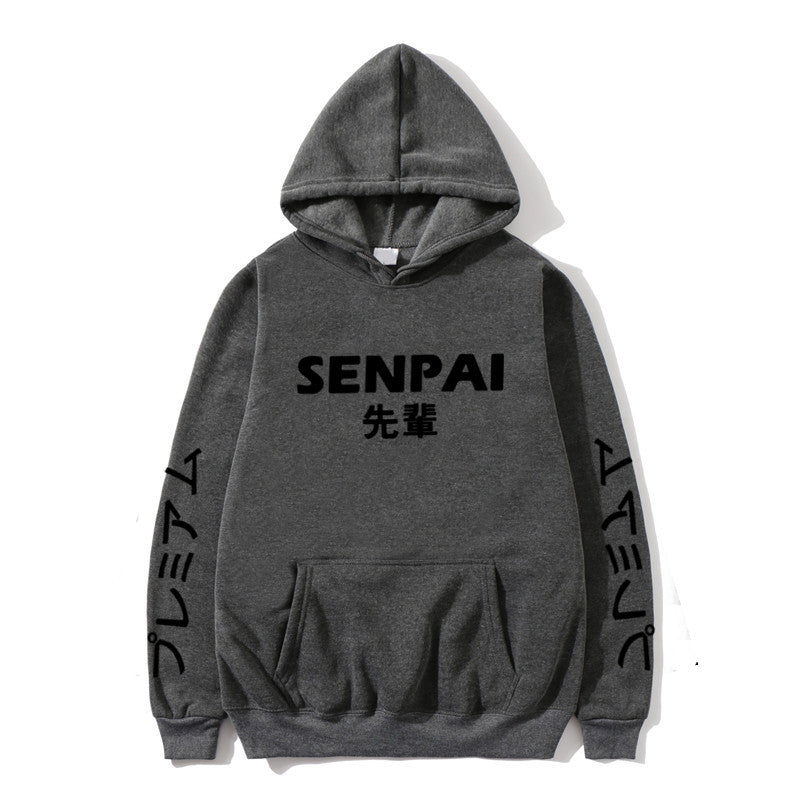 Winter Anime Senpai Design Print Fleece Hoodies Sweatshirts