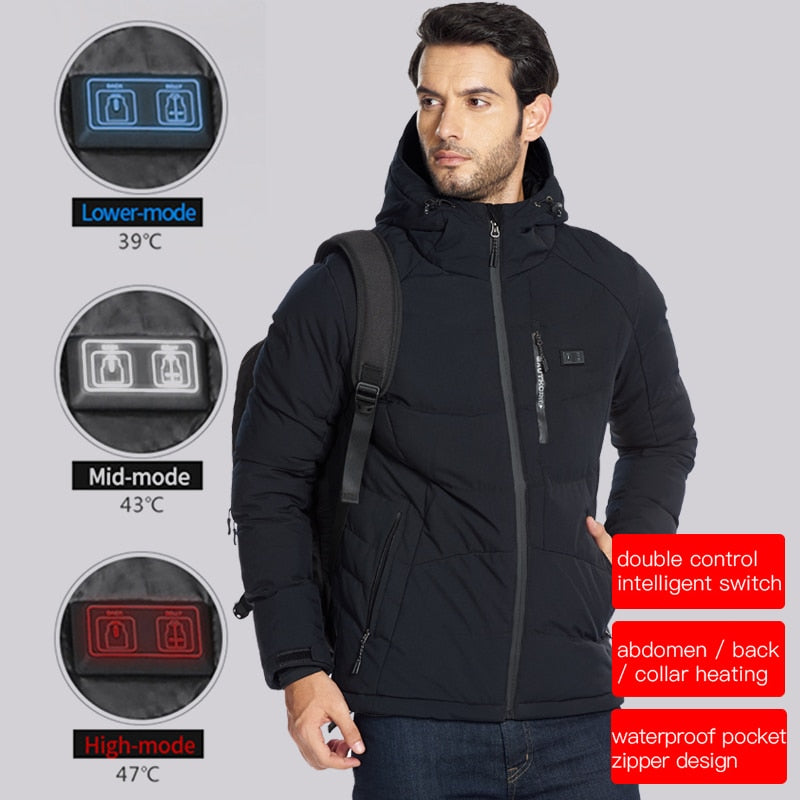 Men Winter Outdoor USB Infrared Heating Hooded Jacket