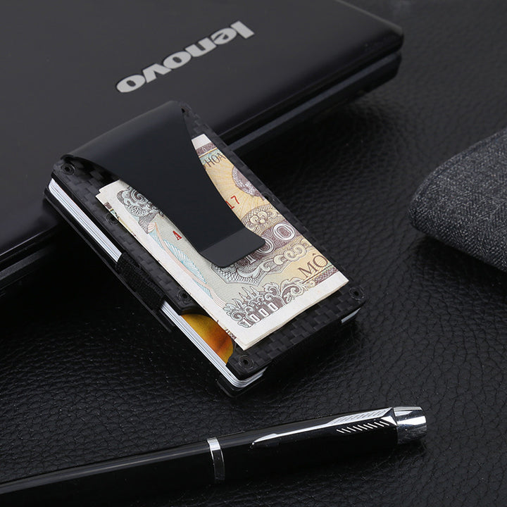 DIENQI Carbon Fiber Card Holder Mini Slim Wallet Men Aluminum Metal RFID Magic Wallet Small Thin Male Purses Money Bag Vallet