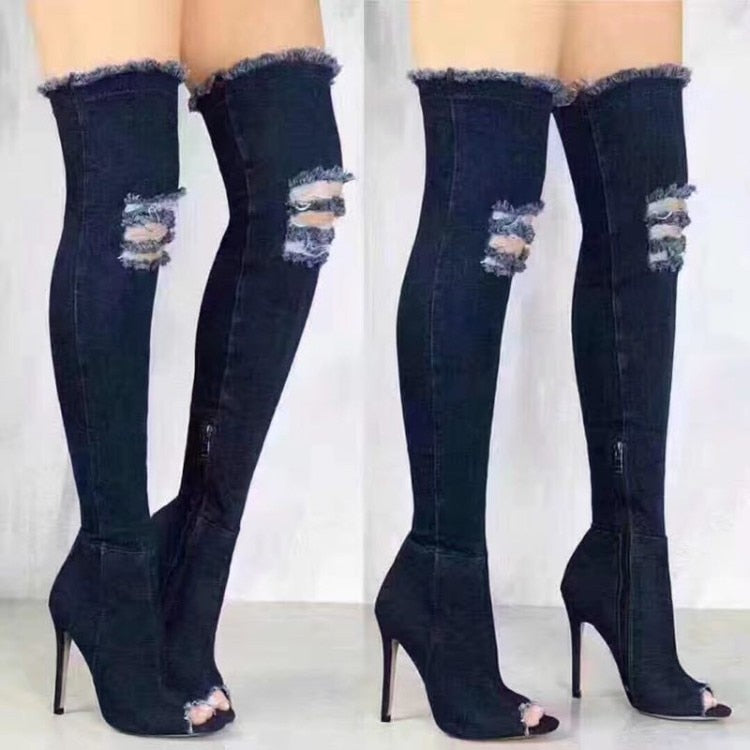 Women's Over The Knee Denim Boots