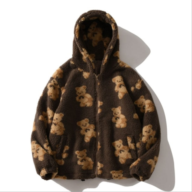 Fleece Hooded Sweatshirts Hip Hop Bear Print