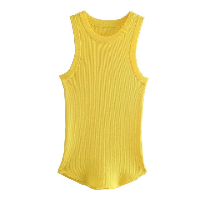 Ribbed Fitted Knit O Neck Sleeveless