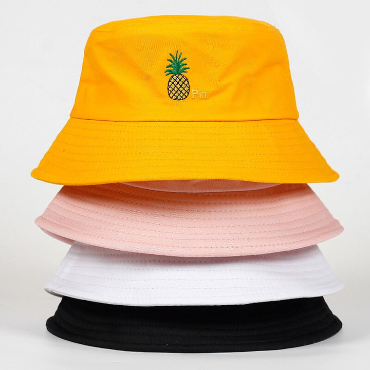 Pineapple Pin Embroidery Bucket Hat For Men Women Hip Hop Fisherman Hat