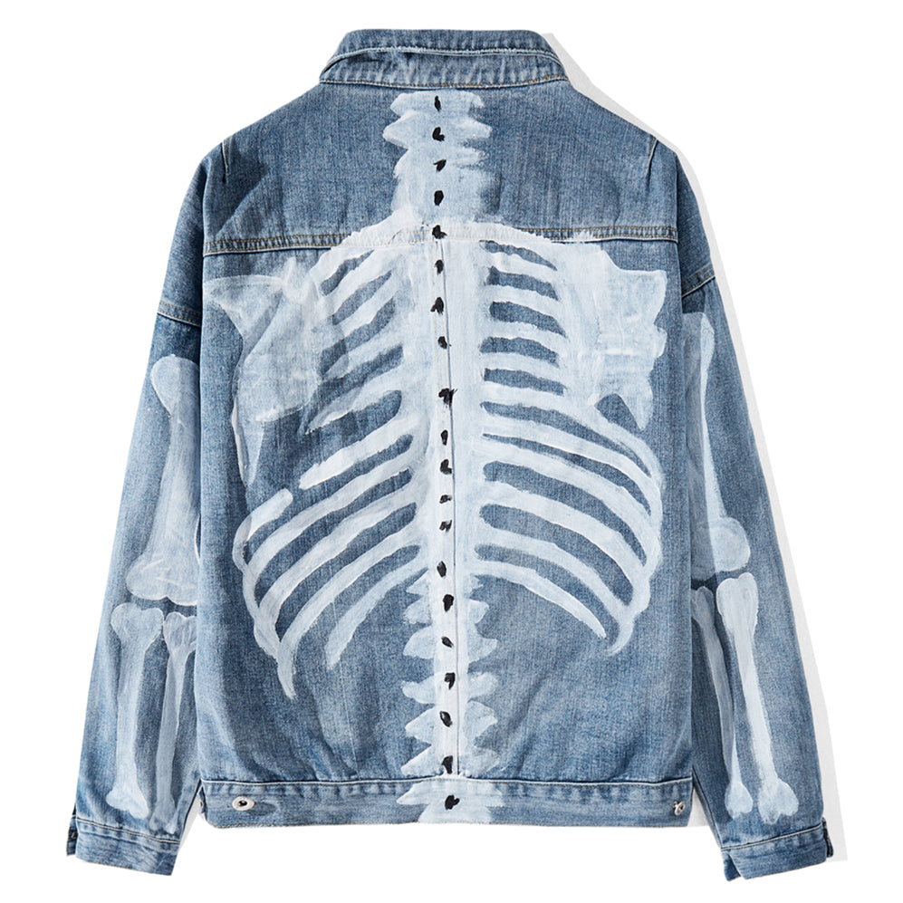 Graffiti Skeleton Bones Print Denim Jacket