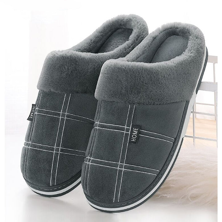 Suede Gingham Plush Slippers