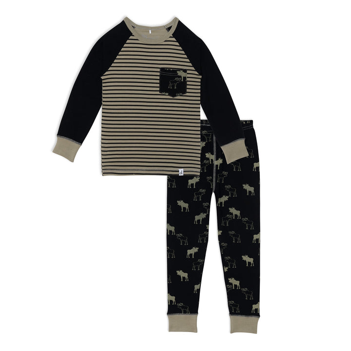 Organic Cotton Two Piece Pajama Set With Moose Print