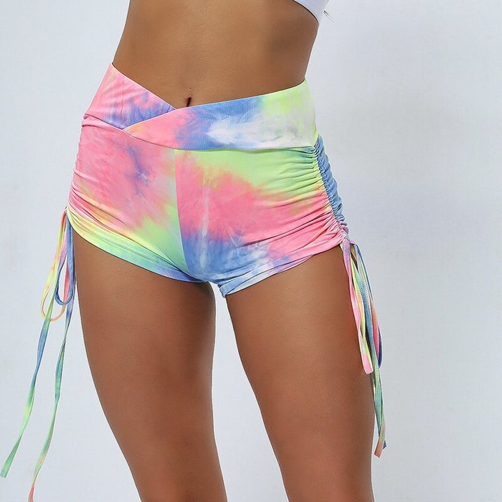 Women's Colourful Tie-Dye High-Waist Yoga Shorts