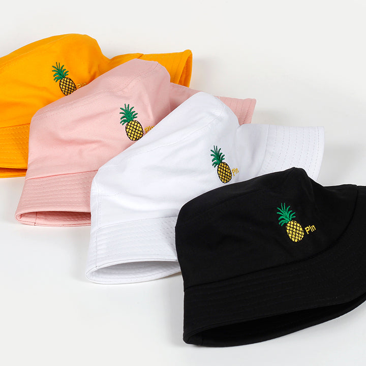 Pineapple Pin Embroidery Bucket Hat For Men Women Hip Hop Fisherman Hat