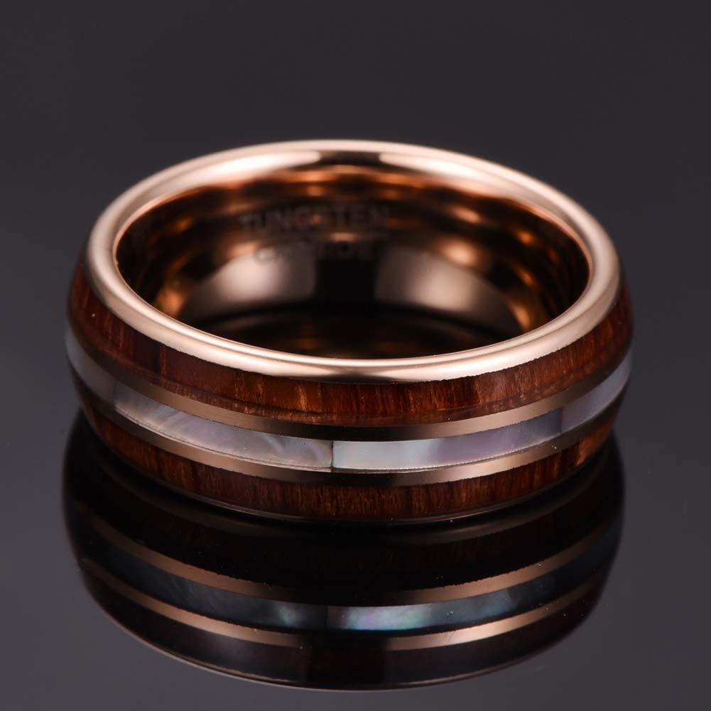 Koa Wood and Pearl Tungsten Ring