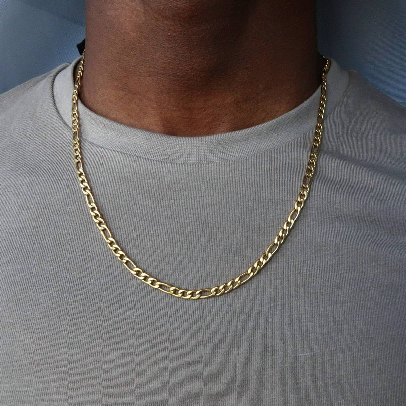 Fashion New Figaro Chain Necklace Men Stainless Steel Gold Color Long Necklace