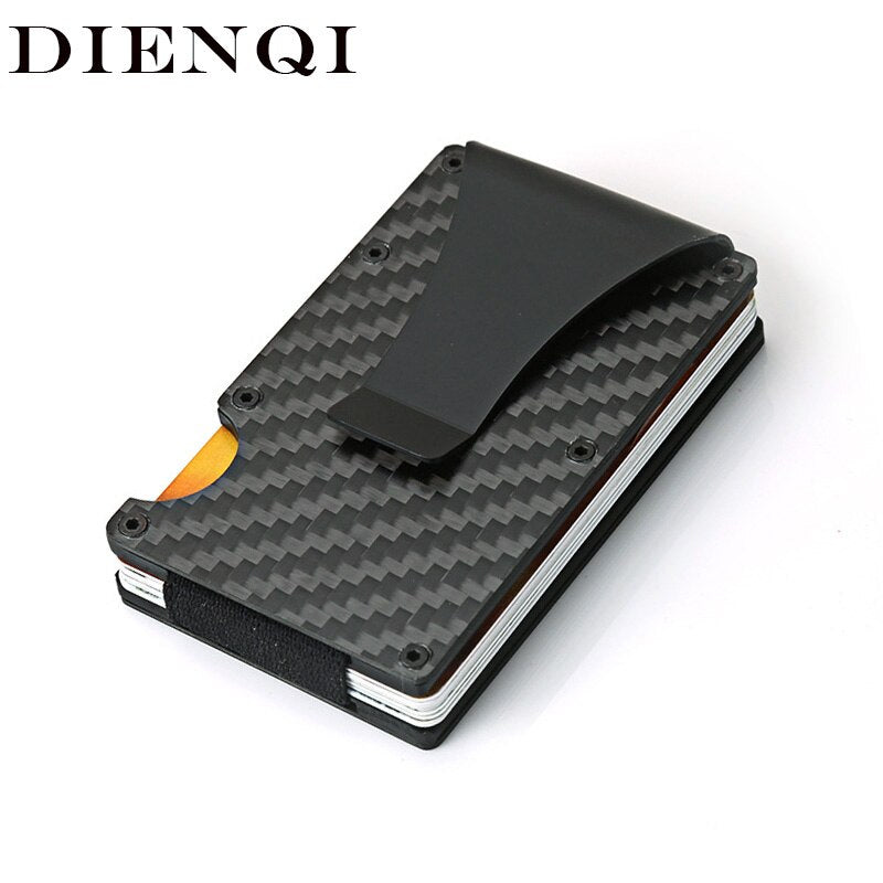 DIENQI Carbon Fiber Card Holder Mini Slim Wallet Men Aluminum Metal RFID Magic Wallet Small Thin Male Purses Money Bag Vallet