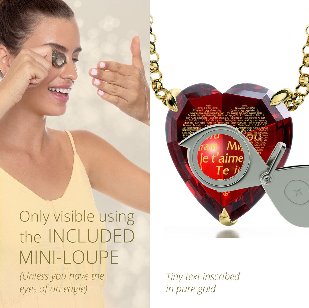 Gold Plated Silver Heart Jewelry Set 120 Languages I Love You Necklace and Crystal Earrings