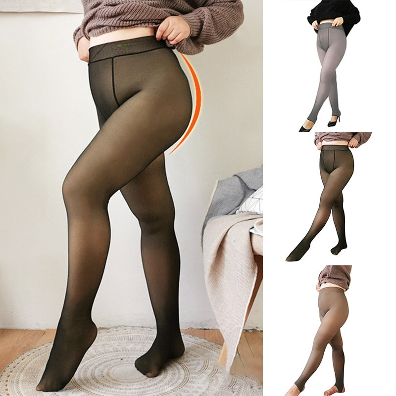 New Legs Fake Translucent Warm Fleece Soft Leggings Thick Stretchy For Women