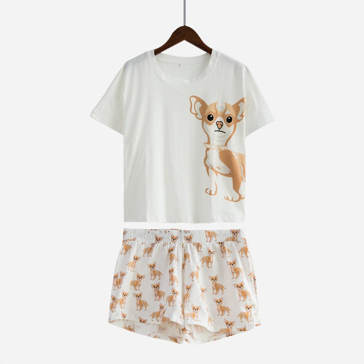 Women Corgi/Pug Dog Print Sets Crop Top + Shorts Stretchy Loose Tops Plus Size