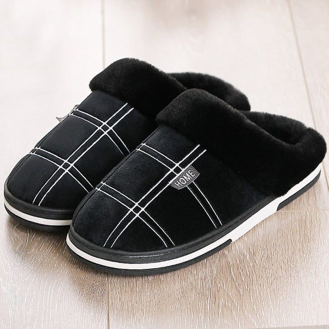 Suede Gingham Plush Slippers