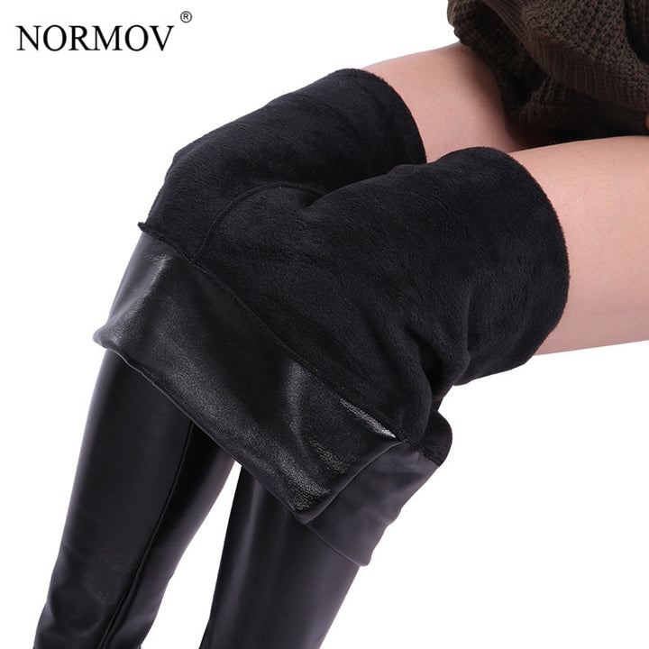 NORMOV XS-5XL Winter Plus Size Leather Leggings