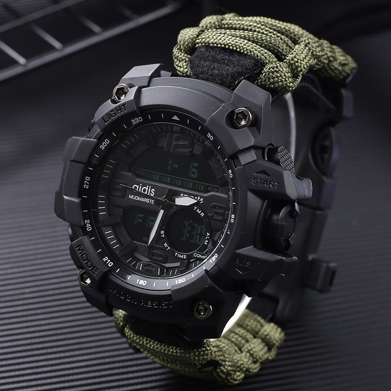 LED Military Watch With Compass 30M Waterproof Men's Sports Watch