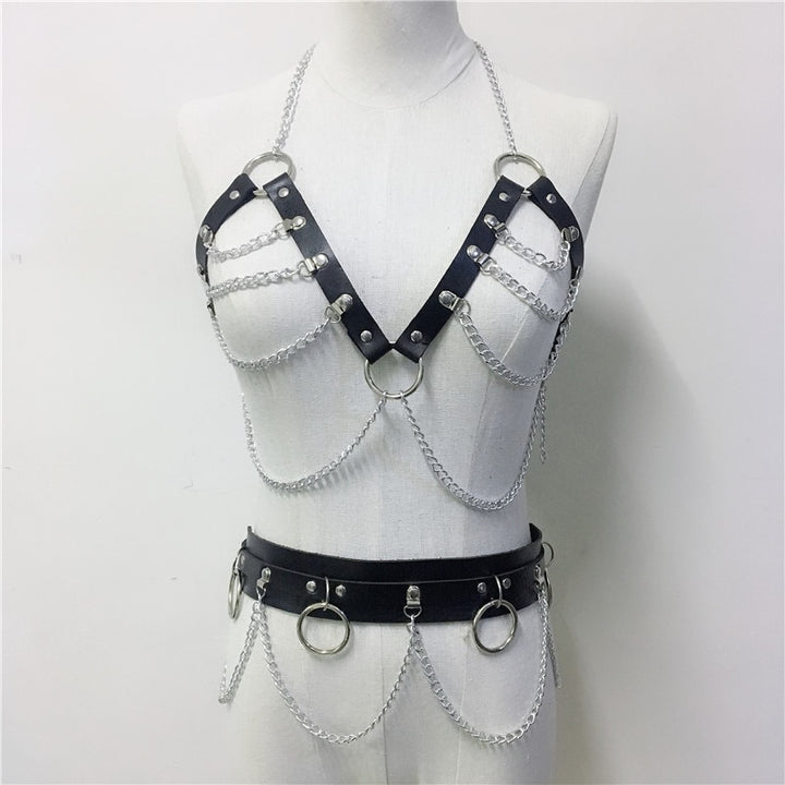 Goth Faux Leather Garter Belts Two Piece Set