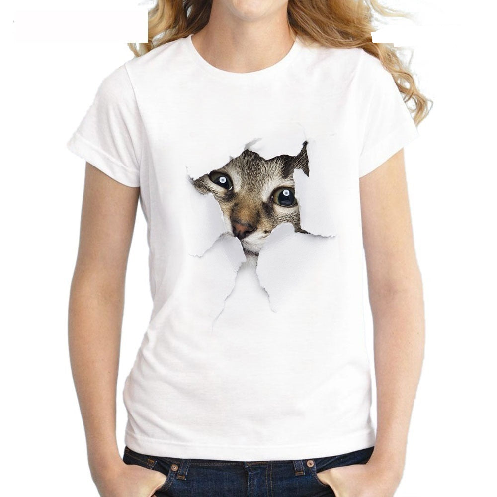 Lovely 3D Cat Print Casual Harajuku Women Summer T-shirt