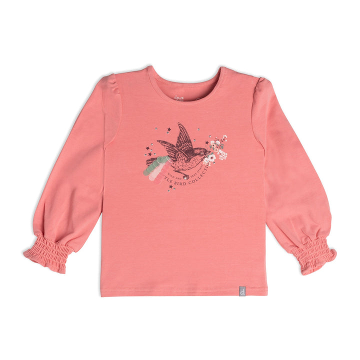 Long Sleeve Top With Ruching Pink Coral