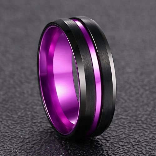 Black Tungsten and Purple Stripe Ring