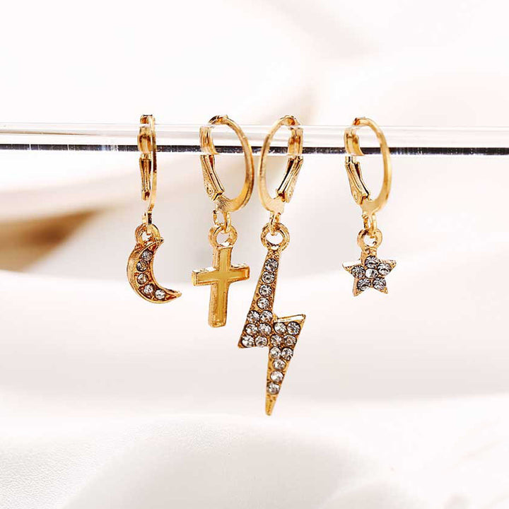 18K Gold Plated 4 Piece Pae Cross Earring Set