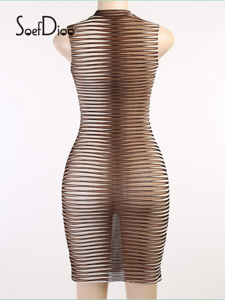Stripe Printed O-neck Party Mini Dress