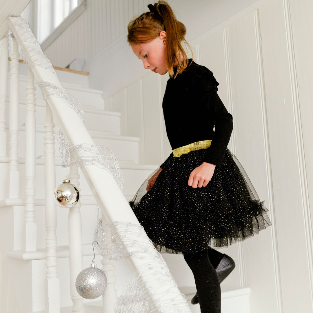 Dress With Frill Black With Gold Sparkle