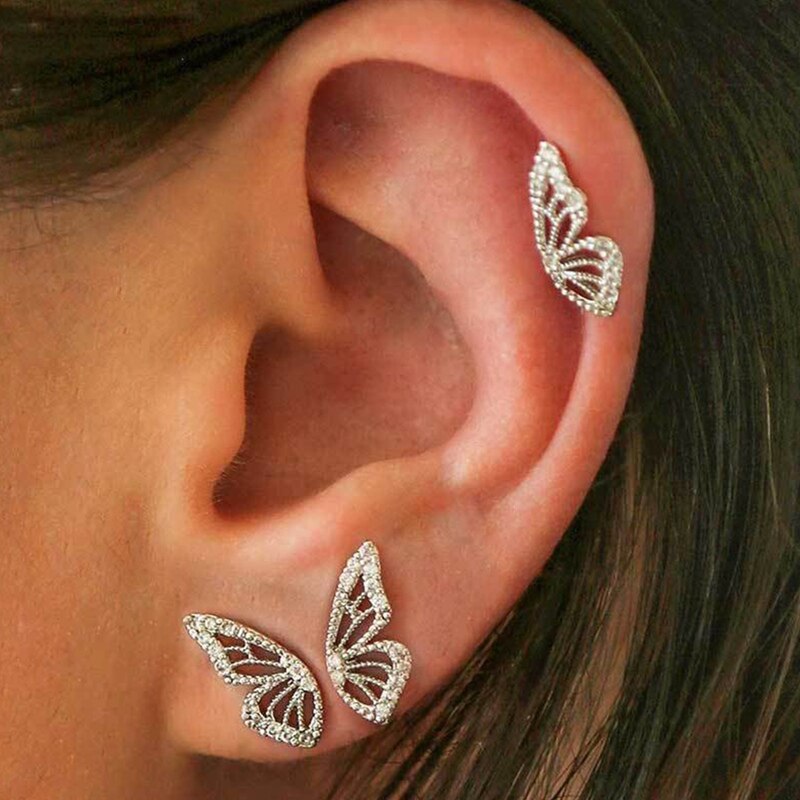 New Rhinestone Butterfly Wing Stud Earrings For Women