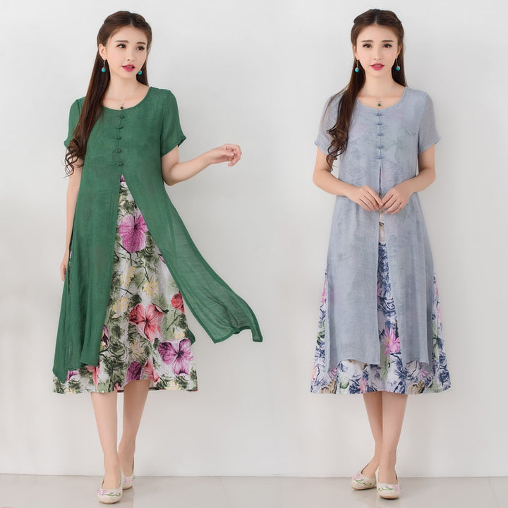 Vintage Floral Print Women Long Summer Dress