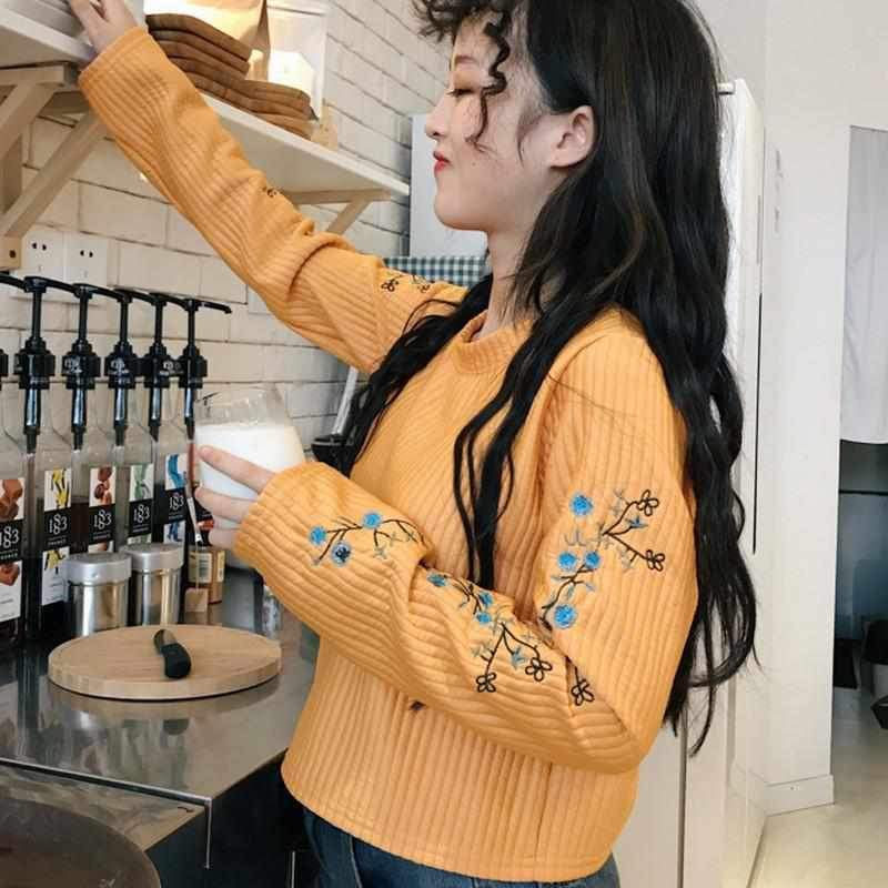 Floral Embroidery Long Sleeved Shirt