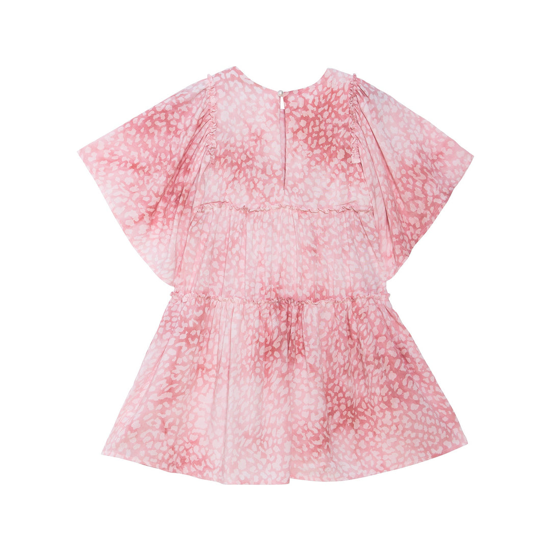 Printed Dress With Ruffle Sleeve Pink Tie Dye