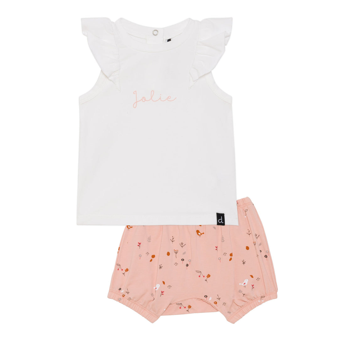 Organic Cotton Top and Bloomer Set White and Pink