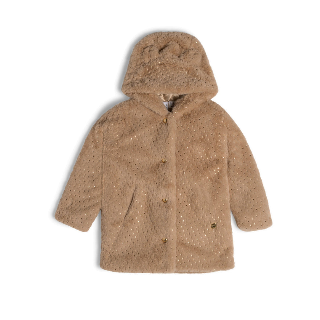 Hooded Fake Fur Coat Beige