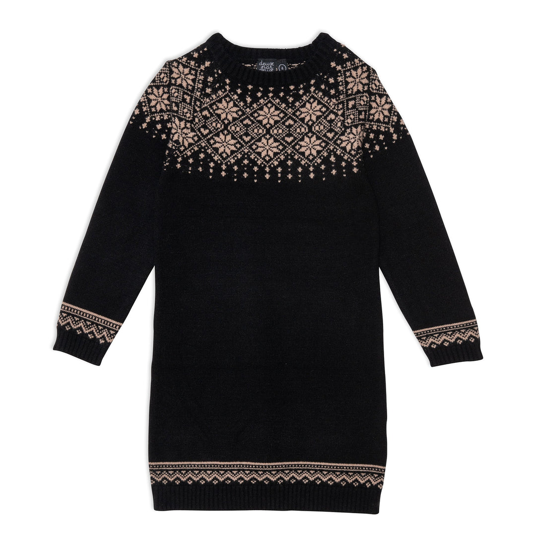 Jacquard Knitted Long Sleeve Dress Black