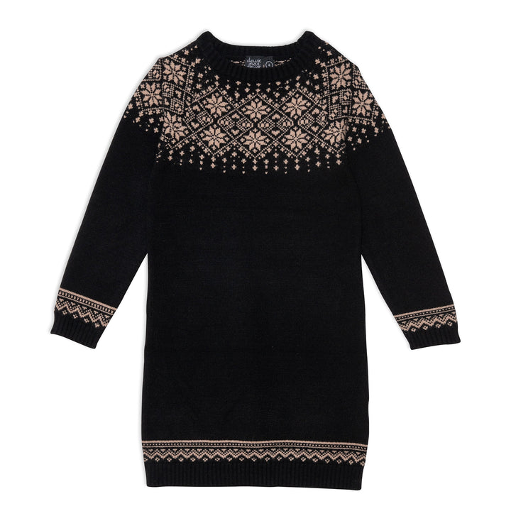 Jacquard Knitted Long Sleeve Dress Black