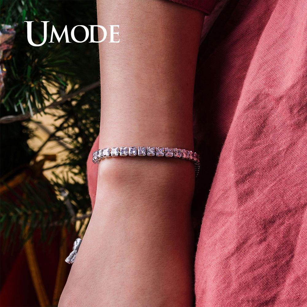 UMODE 0.25ct Clear Square Cubic Zirconia Tennis Bracelet for Men Women