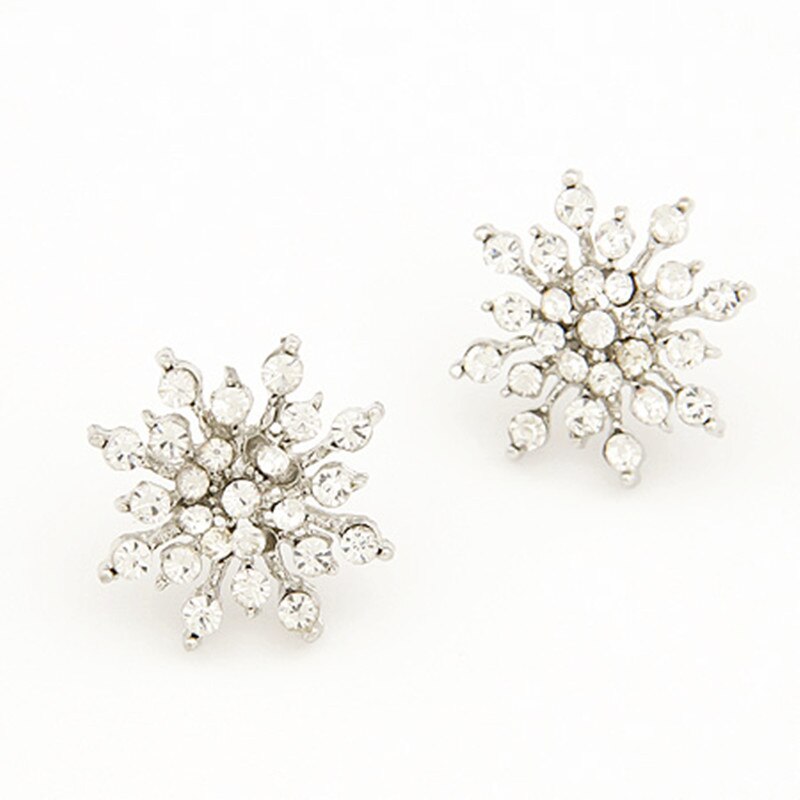 Ladies Crystal Snow Flake Bijoux Statement Stud Earrings