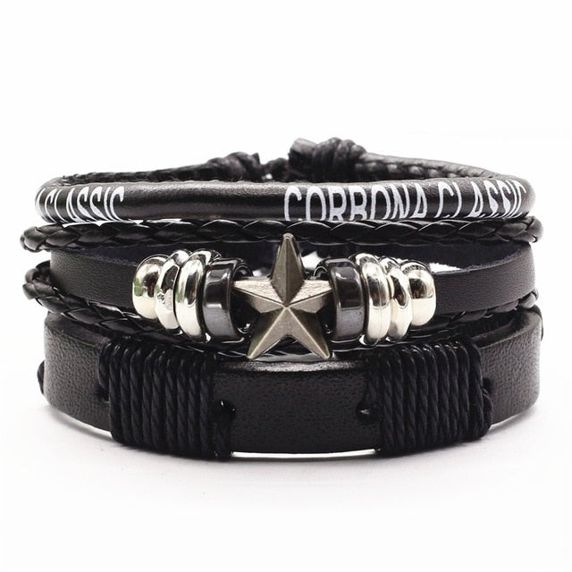 3 Pcs/Set Leather Bracelets Men Bangles