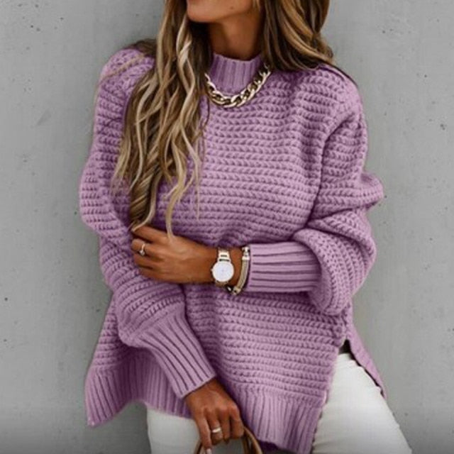 Women's High Neck Pullover Long Sleeve Coarse Knit Sweaters