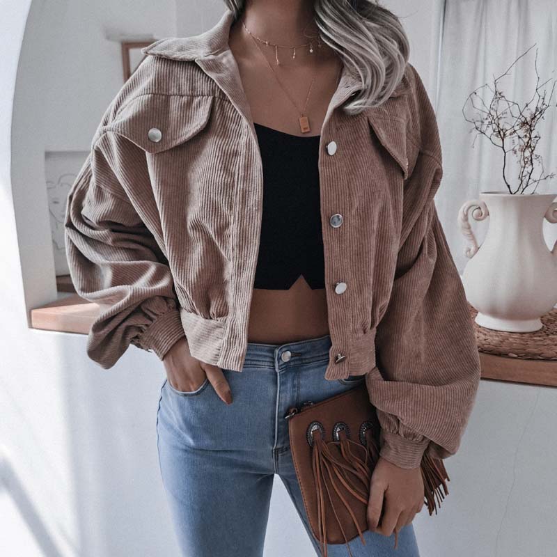 Corduroy Cropped Jacket For Women