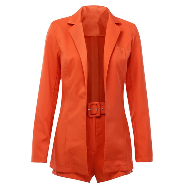 Women's Basic Plain Business Office Two Piece Set Blazer Office Suit Shorts Sets